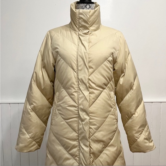 Jacob Cream Chevron Quilted Down Filled Long Puffer Coat Size S - Picture 13 of 14